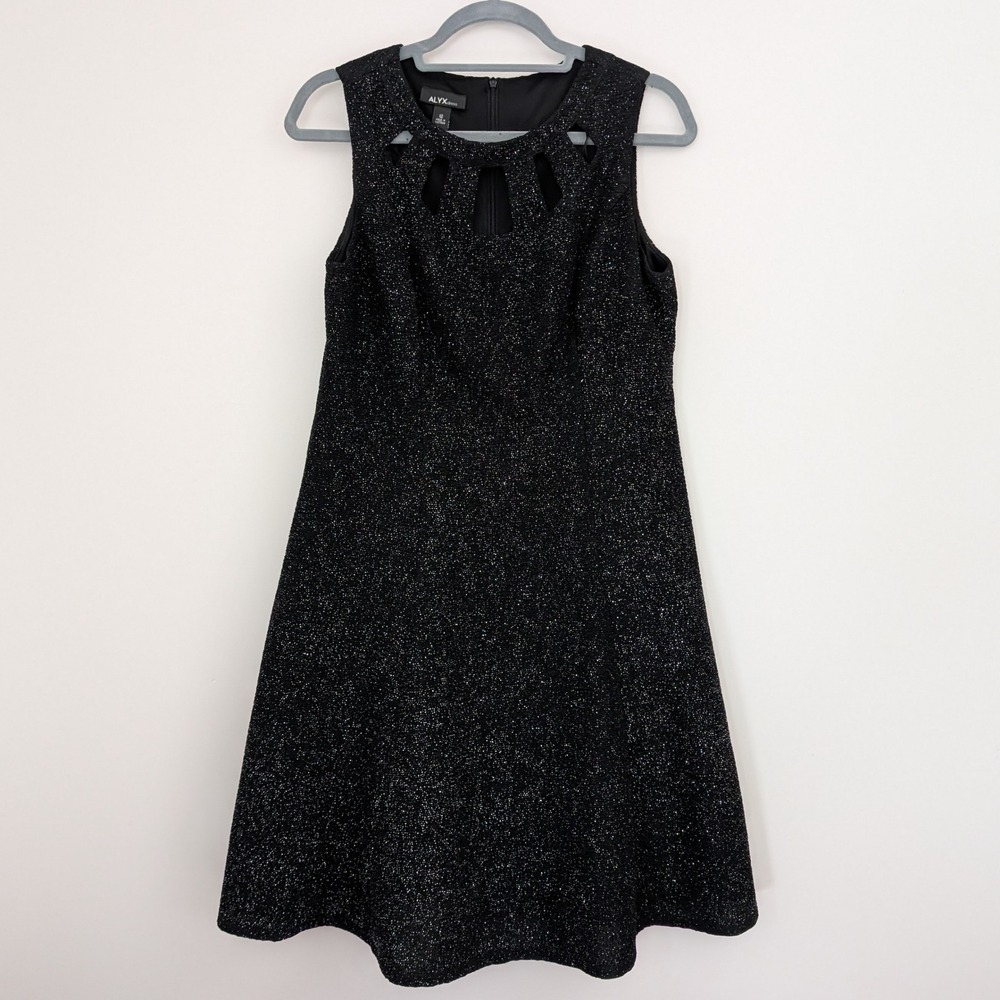 Formal Black Glitter Cutout‎ Neck Sleeveless A Line Dress
